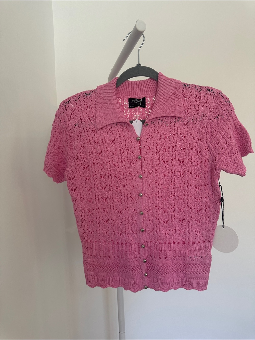 Milk&Honey Pink Crochet Knit Button Front Cottagecore Boho
